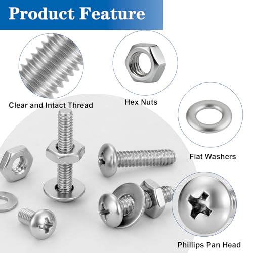 570Pcs Phillips Pan Head Nuts and Bolts Assortment Kit#6-32#8-32#10-24 SS #6#8#10 570PCS