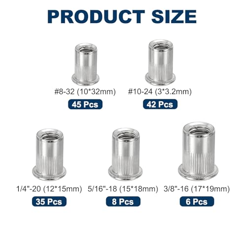 uxcell 136 Pcs Rivet Nut, 304 Stainless Steel SAE Thread Rivet Nuts Kit
