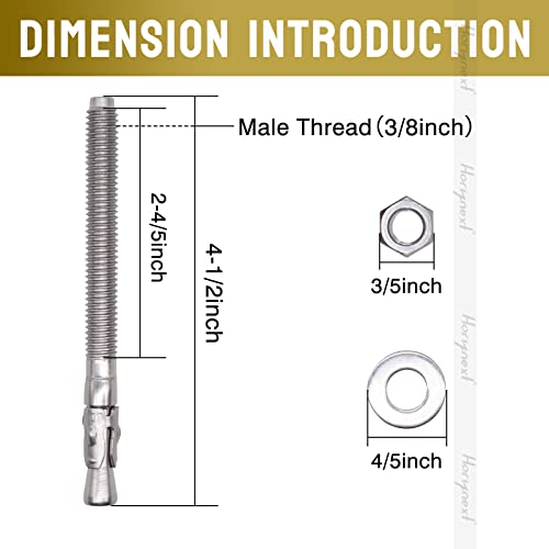 Concrete Anchors 3/8, Wedge Anchors for Concrete&Anchor Bolts 3/8" x 4-1/2"