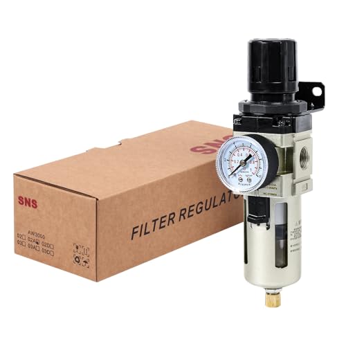 SNS Compressed Air Filter Regulator Piggyback Combo 3/8''NPT- Poly Bowl with Metal Guard, Semi-auto Drain, Bracket, Gauge AW3000-N03A 3000-N03 AW