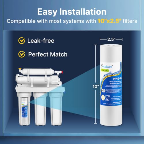 EXCELPURE 5 Micron 10" x 2.5" Whole House Sediment Home Water Filter Cartridge Replacement for Any 10 inch RO Unit, Culligan P5, Aqua-Pure AP110, Dupont WFPFC5002, CFS110, WHKF-GD05, PP10-05, 4PACK 4 Count (Pack of 1)