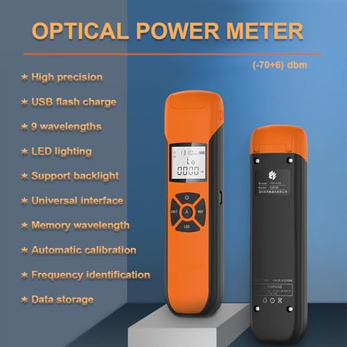 Optical Power Meter, High-Precision Fiber Optic Attenuation Tester, Rechargeable Mini Optical Power Meter FC/SC/ST Universal Interface (-70+6dbm) (-70+6)dbm