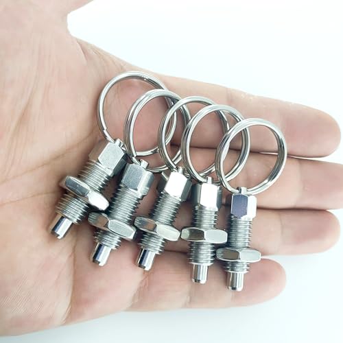 4PCS Spring Plunger with Pull Ring, M16x1.5 Stainless Steel Retractable Spring Manual Pin Quick Release Pull Ring Indexing Plunger for Mould Chassis Cabinet Industrial Equipment and Appliance (M16) M16