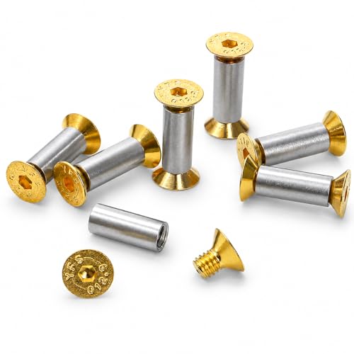 ZENFUN Set of 20 Handle Screws Rivets Bolts Fasteners, Gold Hex Flat Head Screws for Blade Fixing & DIY, M4 Alloy Steel Fastener Compatible with Blade Repair