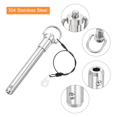 uxcell 2 Pcs Quick Release Pin, 1/2" x 3" (Dia. x L) Push-Button Ball Locking Pin, 304 Stainless Steel, Silver 1/2" x 3"