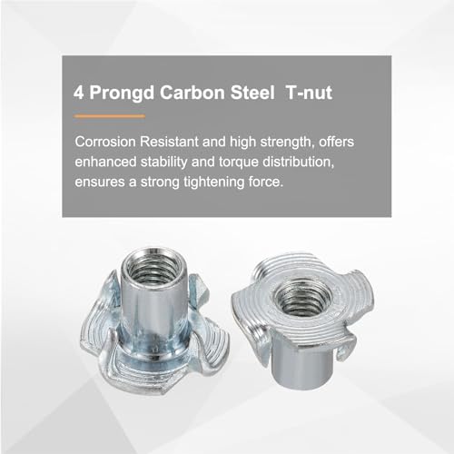 HARFINGTON M5x10mm T-Nuts 4 Pronged Tee Nut 0.57" x 0.39" Fully Thread Carbon Steel Inserts for Wood, Rock Climbing Holds, Cabinetry, Furniture 100pcs M5x10mm, 14.5mm