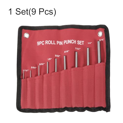HARFINGTON 9pcs Drive Pin Punch Set 1/16" 5/64" 3/32" 1/8" 5/32" 3/16" 7/32" 1/4" 5/16" Non-marring Drive Pin Punch Cylindrical Alignment Punches with Knurled Grip for Watch Repair Jewelry