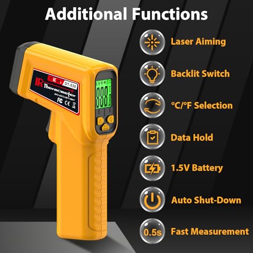 FKM Infrared Thermometer Gun Non-Contact Laser Temperature Gun,-58°F~986°F Yellow