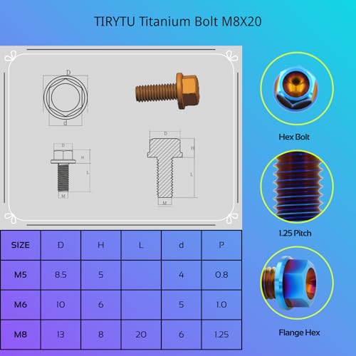 Titanium Flange Hex Bolts M8X20mm, 6PC, Burnt Blue M8X20