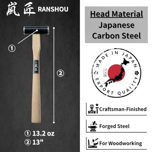 Japanese Carpenter Hammer GENNO 375g / 13.2 oz Double Face Woodworking Hammer Wood Handle for Chisel, Japanese Hand Plane, Nail, Made in JAPAN