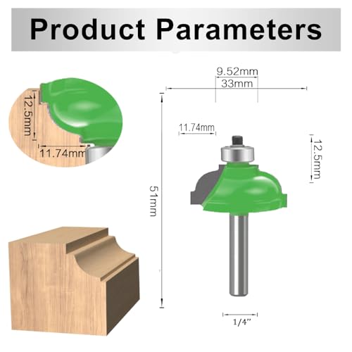 LEATBUY 5 PCS Router Bit Set 1/4-Inch Shank Round Over Raised Panel Cabinet Door Ogee Rail and Stile Router Bits Sets Woodworking Wood Cutter, Wood Carbide Groove Tongue Milling Tool (Round) 6