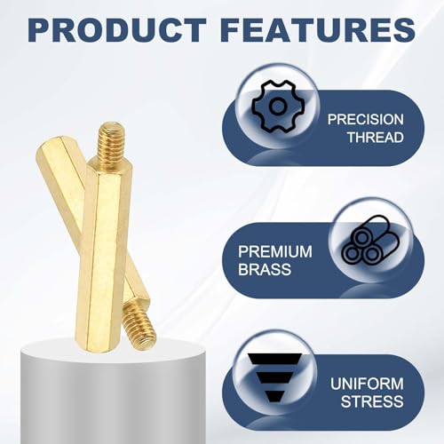 PATIKIL M4 Brass Hex Standoff, 50 Pcs PCB Motherboard Spacer Screws for Drone Quadcopter Computer Build Electronic Projects Circuit Board, Gold (M4 x 30mm+6mm) M4 x 30mm+6mm
