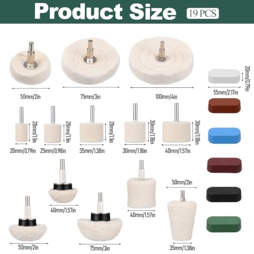 19 Pcs Buffing Wheel for Drill, Polishing Wheel Kit with 6 Pcs