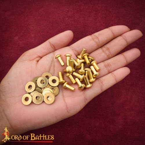 Lord of Battles Mushroom Head Rivets - Heavy Duty Solid Rivets Perfect for Wood, Metal, Leather & DIY Projects, Plate Armour or Helmets Repair 10mm Mushroom Head - Set of 50
