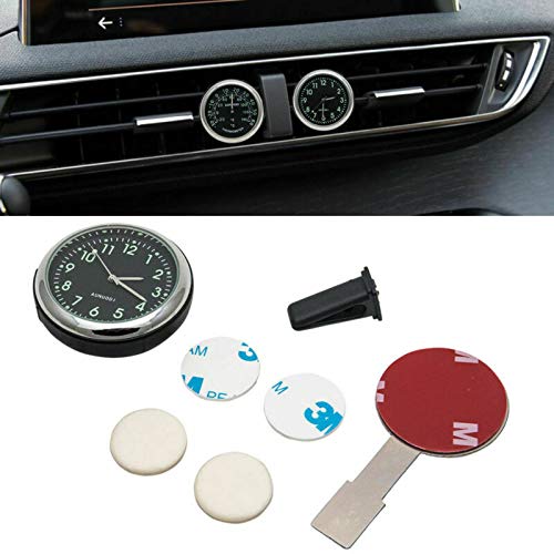 Car Clock, Mini Quartz Analog Car Dashboard Time Air Vent Stick-On Clock Watch Thermometer for Car Decoion, Universal and Luminous