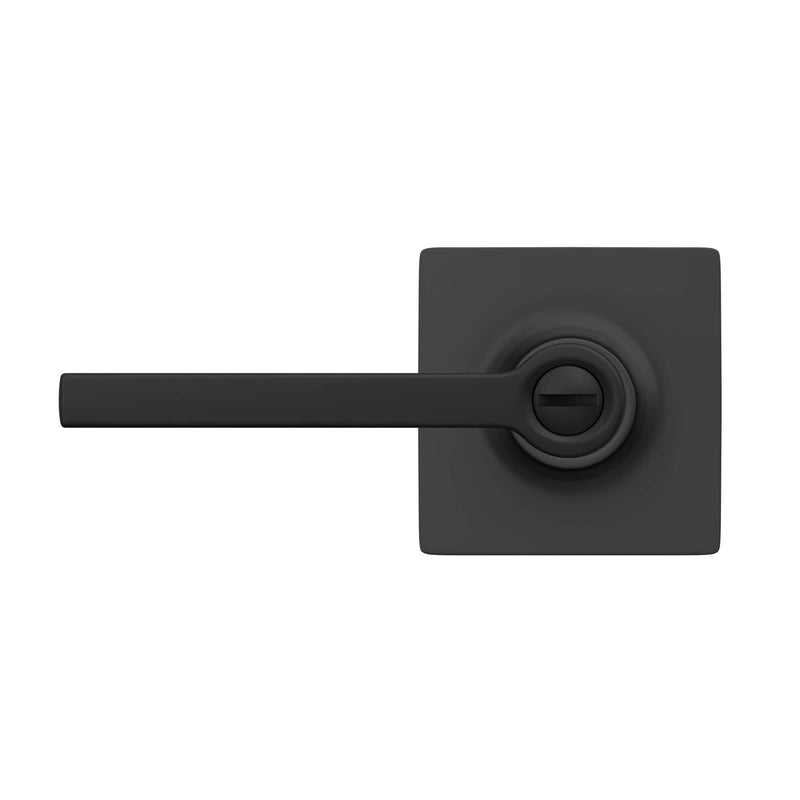 Straight Lever with Square Trim Bedroom and Bathroom Door Handle, Matte Black Finish 2-3/8 in (60 mm) or 2-3/4 in (70 mm)