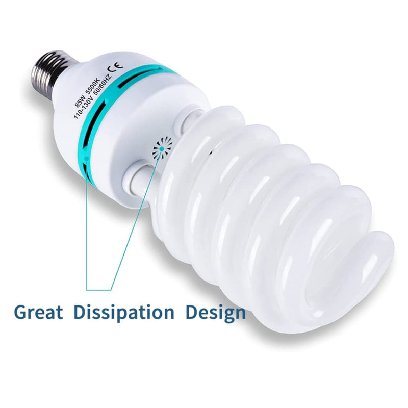 2Pcs 85W Light Bulb 5500K CFL Roas Daylight Spiral Softbox Lighting Kit Bulb in E27/E26 Socket for Photography Photo Box