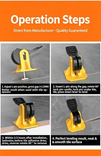 50 Pack Reusable Tile Leveling System, Tile Leveler Spacers with T-Shaped Pin, ABS Ceramic Tile Installation Tools for Wall and Floor Tiling, Yellow