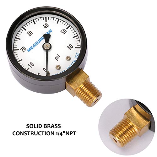 MEASUREMAN 2" Dry & Utility Pressure Gauge - 0-60Psi x 2 pcs, 1/4" NPT Lower Mount for Pool, Spa, Aquarium 2"