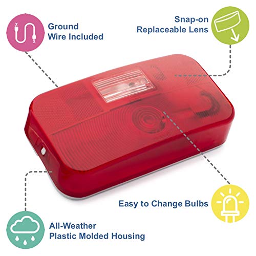 Lumitronics Red Surface Mount Light, Stop/Turn/Tail/Backup for RV, Trailer, Camper, 5th Wheel and Motorhomes (White) Without License Bracket & Light White