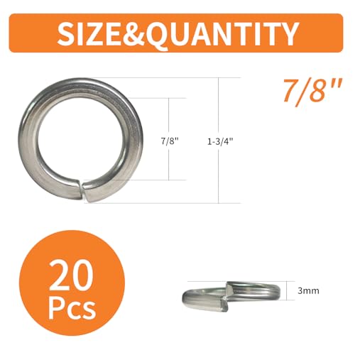 7/8" Spring Lock Washers (20pcs), 304 Stainless Steel (18-8), Split Lock Washer, Metric, SAE 7/8"