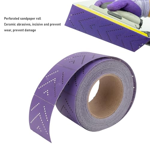 400 Grit Purple Film Ceramic Longboard Sandpaper Roll, Multi Hole Dustless Abrasive 70mmx12m Emery Cloth Roll for Woodworking,Automotive,Sanding Blocks, Hand Sanding Blocks