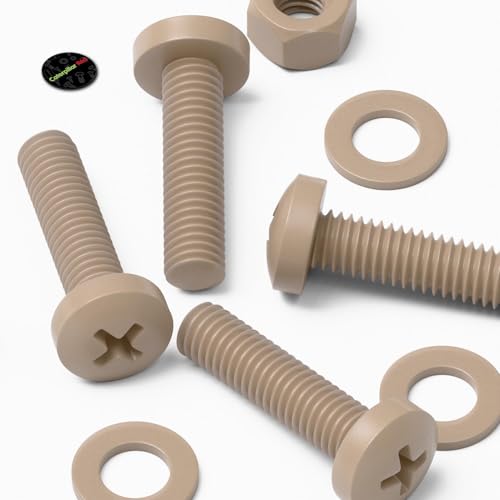 5X Natural PEEK Pan Head Plastic Screws & Bolts M5 x 20mm, Nuts & Washers