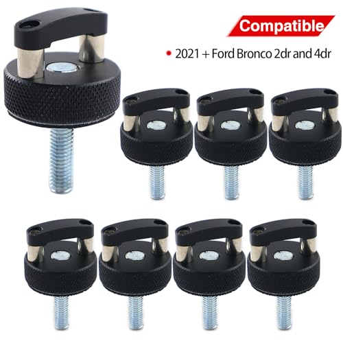 Aluminum Hard Top Quick Removal Fastener Thumb Screw Compatible with 2021 + Ford Bronco 2dr and 4dr Hardware Kit, Integrated D Ring, Black