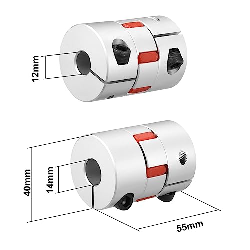 uxcell Shaft Coupling 12mm to 14mm Bore L55xD40 Flexible Coupler Joint for Servo Stepped Motor