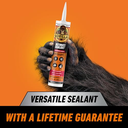 Gorilla Ultimate Sealant Kitchen & Bath Caulk, White, 9oz Cartridge