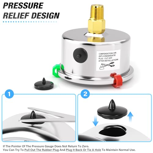 MEANLIN MEASURE 0~15Psi Stainless Steel Liquid Filled Pressure Gauge, 1/8" NPT 1.5" Luminous Dial, Glycerin Filled for Water Oil Air Center Back Mount with 2PCS Snaps 0-15Psi