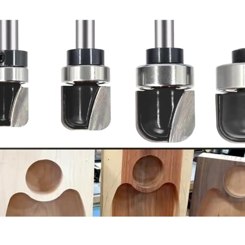 4PCS Bowl & Tray Template Router Bit Set 1/4 Inch Shank, Cove Juice Groove Router Bit, Carbide Tipped Circle Round Nose Cutting, Ideal for Making Wood Bowls, Trays, Boxes, Board Troughs 4pcs 1/4 Inch