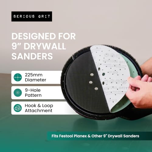Serious Grit - 225mm (9-Inch) P220 Grit Drywall Sanding Discs - 25 Pack Box 220 Grit