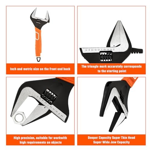 VANQUISH 12 Inch Adjustable Wrench, 2-3/8” Wide Jaw Opening Plumbing Wrench, CR-V Steel, SAE and Metric Scale Marked, With Comfort Grip Handle and Hanging Hole (3154) 12-Inch