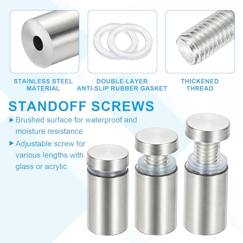 PATIKIL 1" x 3.2" Standoff Screws, 8 Pack Stainless Steel Wall Mount Sign Standoffs Mounting Hardware Advertising Nail for Hanging Acrylic Picture Frame, Silver 1" x 3.2"