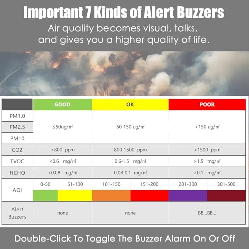 Professional Indoor Air Quality Monitor with AQI Alerts, Portable Real-Time Detector for Home, Car, Plants & Pet (Concrete Gray)