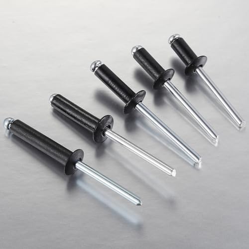 Wensilon (250Pcs) 3/16"x1/2" Black Aluminum blind pro Rivets,Aluminum Grip and Steel Mandrel 3/16"x1/2"
