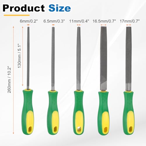 HARFINGTON 5pcs Metal File Set 6" Coarse Teeth High Carbon Steel Hand Files with PP Handle Square/Flat/Triangle/Half-Round/Round for Metal Wood Stone Grinding Polishing Engraving 6 Inch