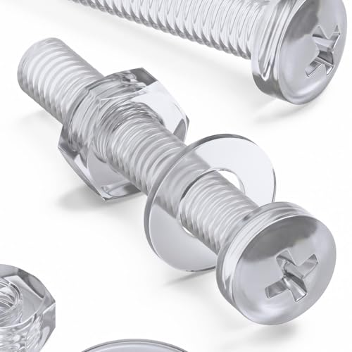 60x Clear Acrylic Pan Head Plastic Screws & Bolts M3 x 20mm, Nuts & Washers
