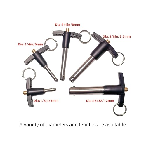 304 Stainless Steel T-Handle Lock pin, Ball Lock, Quick Release pin with Push Button, Dowel pin with Lanyard (1, Dia:1/2, L:2-9/32in/58mm) 1