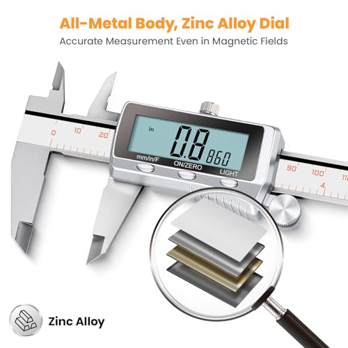 HARDELL Digital Caliper 8 Inch, Rechargeable All Metal W/Backlight Screen