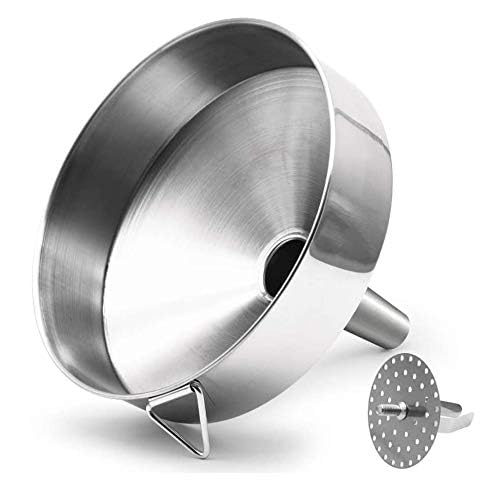 Super Large Stainless Steel Large Funnel with Detachable Strainer/Filter for Cooking Oil and Transmission Liquid and Powder, Food Grade Metal Kitchen Funnels 7.9 Inch
