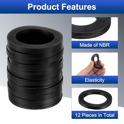 uxcell 12Pcs Nitrile Rubber Flat Washer DN20 2-19/32" OD x 2" ID x 1/4" T 2" x 2 19/32" x 1/4"