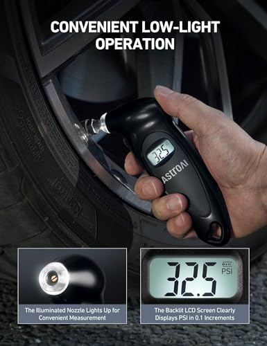 AstroAI Digital Tire Pressure Gauge 200PSI for Car, Truck, SUV, Motorcycle Black 1Pack