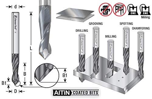 Amana Tool CNC ‘V’ Spiral Drills Router Bit, 90 Degree End Mill, AlTiN Coating, 51692, 4-Flute x 1/4 Dia x 1/8 x 1/4 Shank x 2-1/2 Inch Long 1/4 D x 3/4 CH x 1/4 SHK