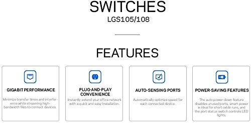 Linksys LGS105: 5-Port Business Desktop Gigabit Ethernet Unmanaged Switch, Computer Network, Wired Connection Speed up to 1,000 Mbps (Black, Blue) LGS105 - 5-Port - Unmanaged