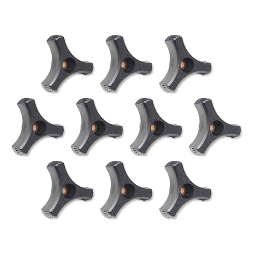 Black Plastic Knob 1/4 20 Three Prong Wing Nut 2 inch Diamete with Through Brass Insertr (Qty of 10)