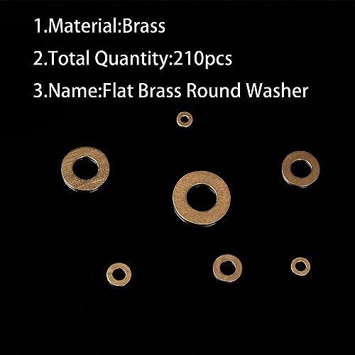 210PCS Metric Brass Flat Washers Assortment Kit M3 M4 M5 M6 M8 M10 M12