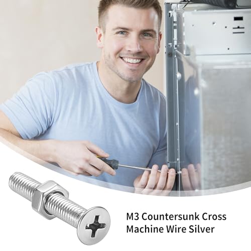 1110 Pcs M3 Screws and Nuts Set, Countersunk Bolts and Nuts Assortment, Phillips Flat Head Machine Screws with Washers Set(M3 Screw Kit, Silver)