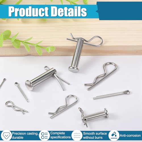 132 PCS 304 Stainless Steel Clevis Pins, 15 Sizes Cotter Pin Assortment Kit